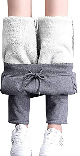 Joligiao Invernali Pantaloni Sportivi da Donna Termico Pantaloni a Jogger Felpati Fodera in Pile Sportswear Interno Pantaloni de Tuta Caldi Spesso Lunghi Pantaloni con Fodera Skinny (Grigio,S)