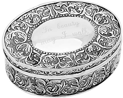 Brillibrum Design Schmuckkästchen versilbert ovale Schatulle silber Barock Stil Ovales Schmuckdöschen (Groß: 4,5x12,5x10 cm, Gravur bis 35 Zeichen)