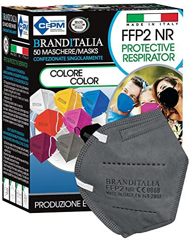 Brand Italia Mascherine FFP2 50 pz - Made in Italy CE0068 - Grigio Metallizzato, Taglia unica
