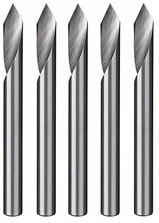 Oniissy Spiralfräser, 30 Grad, V-Nut, Gravurwerkzeug, flache Unterseite, CNC-Fräser-Bits, 0,6 cm (1/8 Zoll) Schaft für Aluminium, MDF, Hartholz, Hartmetall, 5 Stück