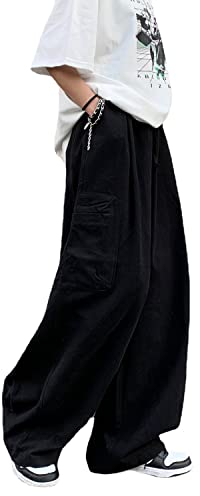 Skateboard Frog Baggy Cargohose Gothic Harajuku Hohe Taille 90er Jahre Lose Y2K Damen Streetwear Lose Hose (Black,S)