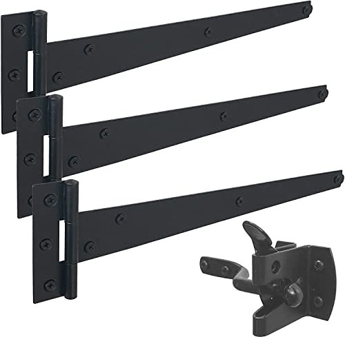 Haven Heritage ® Black Garden Gate Fitting Kit 18 (450mm) Hinges & Gate Latch for Wooden Gates, Ideal for Hanging Wooden Garden Gates, Weather Resistant for Using Gate Outdoor.
