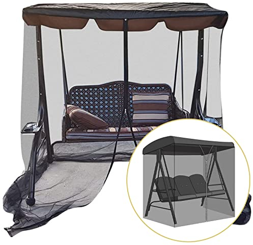 Moskitonetz mit Reißverschluss für 2/3 Sitzer Hollywoodschaukel - Mückennetz Insektenschutz für Gartenschaukel Schaukelbank (Hollywoodschaukeln Nicht enthalten)(Size:205x125x205cm,Color:Schwarz)