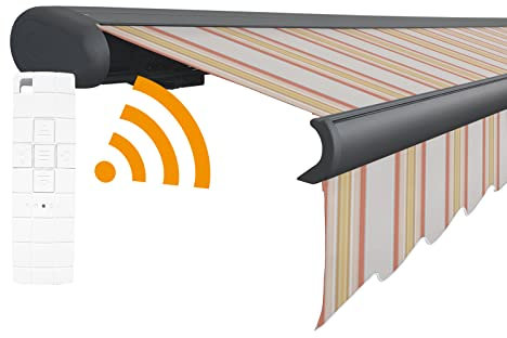 Arilco Elektrische Vollkassettenmarkise Kassettenmarkise Gelenkarmmarkise Markise Sonnenmarkise Sonnenschutz in vielen Farben und Größen wählbar in der Kassettenfarbe Anthrazit (5,5m x 3m, Rose)