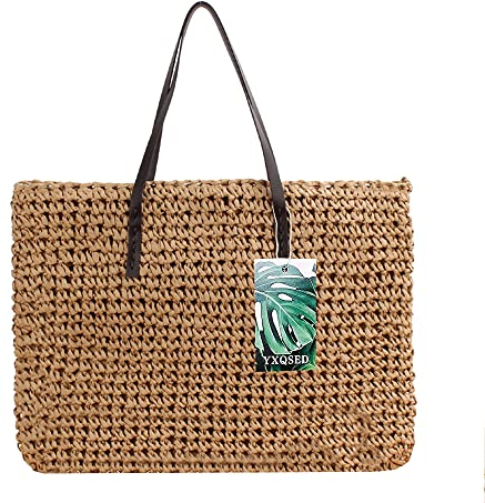 YXQSED Damen Gewebte Tasche Stroh Handtasche -Strandtasche Stroh Sommer Umhängetaschen Handgemachte Schultertaschen für Frauen Groß