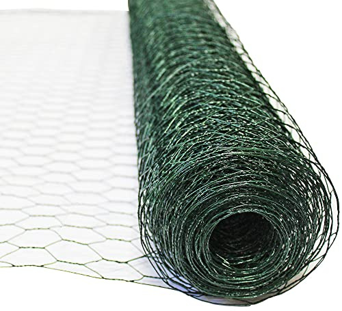 The Mesh Company Wire Mesh Galvanized & Green Chicken Wire Mesh Fencing Hexagonal Mesh Poultry Netting for Vegetable Garden Animal (25mm Green PVC 400mm x 10 Metre Roll)