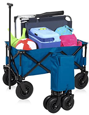 Campart HC-0414 - Foldable Trolley Rochelle –Pneumatic tires – 103 l volume – Capacity up to 70 kg – Carrier bag included – Blue