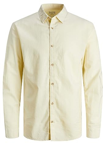 JACK & JONES Herren Hemd Comfort Fit Jjesummer Linen Shirt Ls Sn 12248384,French Vanilla,XL