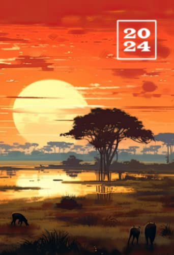 2024: A6 Wochentaschenkalender | 1 Woche auf 2 Seiten Terminplaner | Buchkalender im Mini Format | Weekly Planner Kalender | Jahresplaner Kalenderbuch ... Planer Klein & Kompakt | Afrika Landschaft