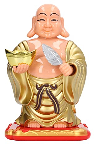 Jenngaoo Maitreya Buddha Statuen, 19 cm Buddha Ornament Schaukel Solarenergie Licht Induktion Auto Ornamente Für Zuhause, Büro, Desktop Dekoration