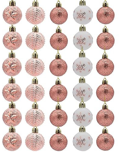 URFEDA Lot de 30 boules de Noël roses - Boules de Noël - 4 cm - En plastique mat - Décoration d'arbre de Noël - Décoration de Noël