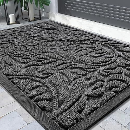Yimobra Door Mat, Heavy Duty Front Welcome Mats for Home Entrance Outdoor Indoor, Doormat for Outside Back Patio Floor Entry Porch Garage Office, Weather Resistant Easy Clean, 92 x 61 cm, Grey
