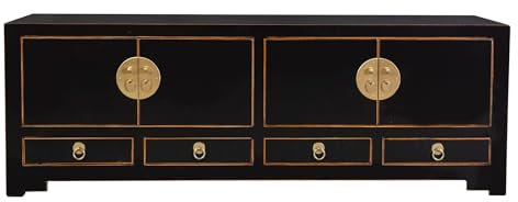 Fine Asianliving Chinesisches TV Lowboard Onyx Schwarz - Orientique Kollektion B130xT40xH45cm Chinesischer TV Schrank China Oriental Asiatique Fernsehschrank TV Regal TV Tisch TV Möbel TV Board