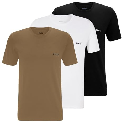BOSS Herren Classic T-Shirts Kurzarm Shirts Pure Cotton Crew-Neck 3er Pack, Farbe:Mehrfarbig, Artikel:-265 beige/White/Black, Größe:S
