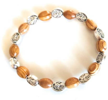 OVUNQUE PROTEGGIMI St. Michael der Erzengel Holzarmband, elastisches Rosenkranz-Armband, religiöses Geschenk für Männer und Frauen, St. Michael der Erzengel-Armband