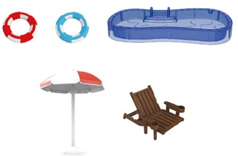 Harilla Miniatur-Puppenhaus-Schwimmbecken-Set, Mikrolandschaft, einschließlich Schwimmbad, Sonnenschirm, Stuhl und Schwimmzubehör