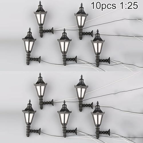 HEIBTENY 10 Stück LED Wandlampen Wandleuchte Modellbau Zug Eisenbahn Park Led Laternenpfahl Lampen Wandleuchten Modell Maßstab 1:25 3V