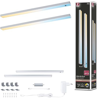 Paulmann 98609 LED Unterschrankleuchte Inline Starterset 2x4W 350x26mm 2x350lm 24V Chrom matt Tunable White