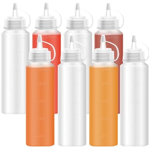 SXCCNW Squeeze Bottles, 8 PCS Plastic Squeezy Sauce Bottles for Condiments - Ketchup, Hot Sauce, Oil - 240 ml, 19 x 5 cm