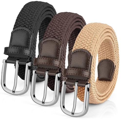 Leskyair Elastischer Gürtel Herren Flechtgürtel 3er, Unisex Stoffgürtel Stretchgürtel für Damen und Herren Lässige Hose, Robuste Bauweise und Gut Bewegen Kann