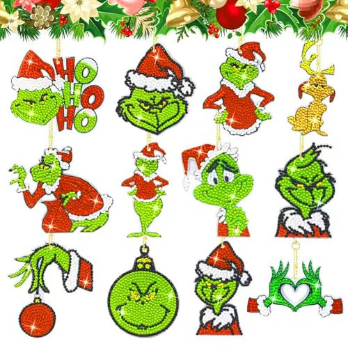 Funmo Diamond Painting Weihnachten，Diamond-Painting，Diamond Painting Adventskalender，Diamond Painting AnhäNger，Weihnachten HäNgende Dekoration Geschenke，Diamant-Malerei DIY Kit