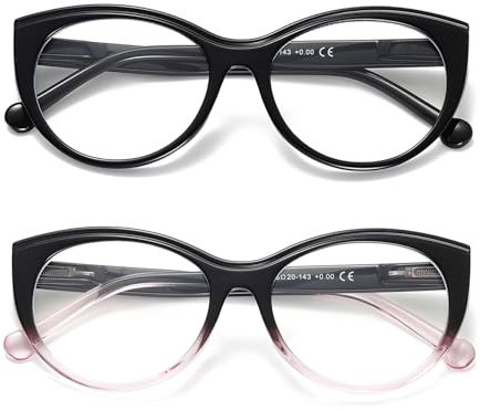 Hubeye 2 Paar Katzenauge Lesebrille für Damen Großem Rahmen Bequeme Federscharnier Anti-Blaulicht Computerbrille Hochwertig Modische Damenbrille 1.50