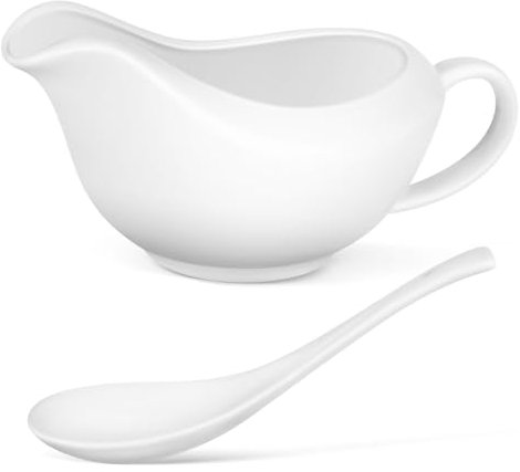 BEBEMOKO Serving Sauce Boat Spoon Gravy Pitcher Milk Gravy Boat Ceramic Sauce Container Unique Design