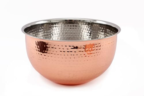 Handmade Copper Bowl with Hammered Finish | Large 4L Multipurpose Mixing and Serving Bowl | Decorative Copper Bowl for Salad, Fruits, and Kitchen Use | Ideal for Serving, Storage & Dining Table Decor