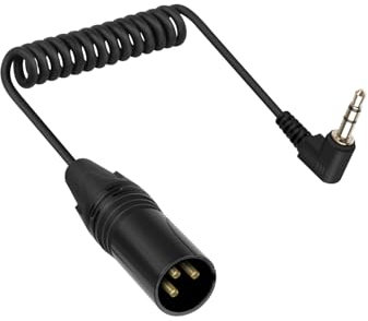 RIIEYOCA Cable Coiled de 90 Grados de 3.5mm a XLR Corto, XLR 3Pin Macho a Jack de ángulo recto de 1/8 Pulgadas TRS Macho Cable de Audio Estéreo para Micrófonos, Teléfonos (50 cm / 1,65 pies)