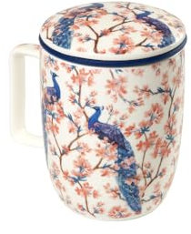 TEA SHOP - Taza de Té o Infusiones con filtro, infusor y tapa - Mug Harmony Majestic Peacock - Taza para Tés e Infusiones Fabricada en Porcelana