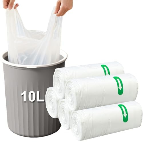 Small Bin Bags 10L with Tie Handle, 100 Plastic Pedal Trash Bin Can Liners, KITBEST Thick Clear Garbage Rubbish Waste Bag for Bathroom Toilet Bedroom Office Kitchen, Unscented, White (45×60cm)