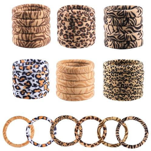 30 Stück Haargummis Mädchen Bunte, Haargummis Damen, Bunt Elastisch Zopfgummis Mädchen, Nylon Weiche Haargummi für Frauen Dickes Lockiges Glattes Haar (B-Leopardenmuster)