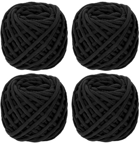Coopay Chunky Wolle zum Häkeln, 4 x 90g Dicke Wolle zum Stricken Dickes Garn, Plüschgarn Wolle zum Stricken, Weich Wolle Dickes Garn Flauschig für Decken, Schals, Puppen, Samtig Plüschwolle - Schwarz