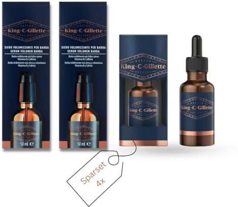 Spar Bundel - 100 ml Bartvolumen Serum und 60 ml Bartöl von King C. Gillette. Bard Serum mit Verdichtungseffekt, Vitaminkomplex B und Koffein. Das Bartöl spendet Feuchtigkeit und pflegt deine Haut