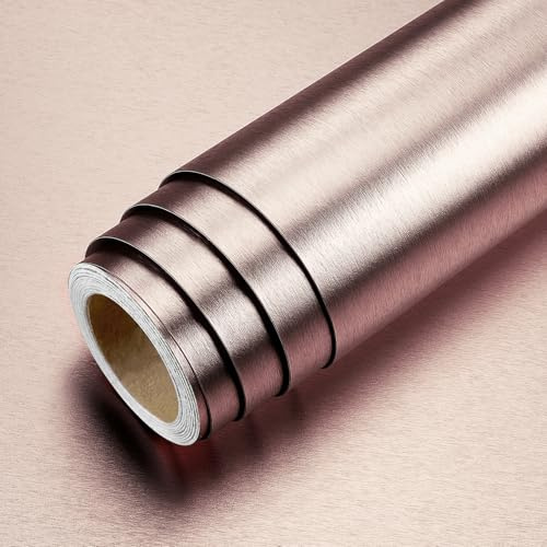 LaCheery Pellicola Adesiva per Mobili Rosa Metallica 60cm x 400cm Carta Adesiva per Mobili Lucida Cucina Rivestimento Adesivo Rosa Oro Autoadesiva Carta da Parati Metallizzata per Armadio Porta