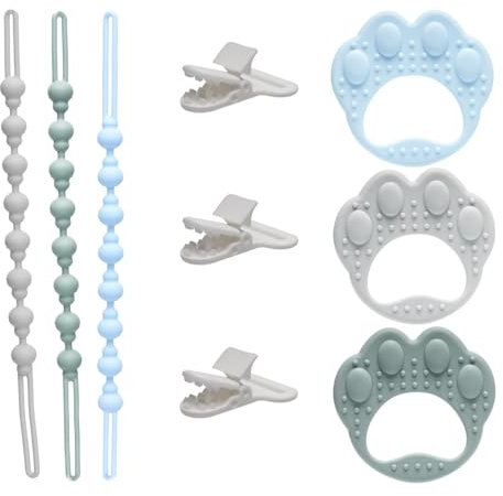 3 Pz Catenella Portaciuccio Silicone, Catenella Ciuccio, Catenelle per Ciuccio Clip, Portaciuccio per Bambini e Bambine, con 2 Anelli per Dentizione, Regalo per Neonati