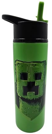 HOX Minecraft Movie Creeper Drink Bottle 750ml | Reusable BPA-Free Plastic Insulated Sports Bottle with Stainless Steel Flip-Top | Spill Proof & Carry Loop | Keeps Cold for 24hrs & Hot for 12hrs