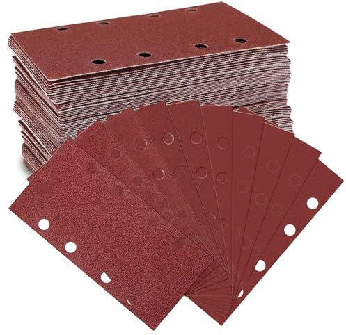 50 Stück 85 x 185mm Schleifpapier, Schleifblatt Set, 8 Löcher Schwingschleifer-Zubehör Körnung 40/60/80/100/120/150/180/220/240/320, Sander Sandpapier für Schwingschleifer, Holz Metall und Farbe