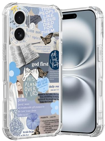 MMYAJT Blus Cool Christian Phone Case Fit for iPhone 16 — Wireless Charging Shockproof Clear Jesus Holy Bible Verses Phone Cover Gift for Boy Girl Men Women