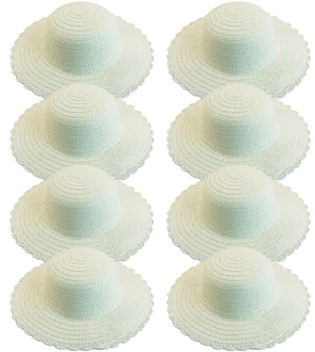 Kalastussaari Sombreros de paja, 8 piezas de bricolaje de bricolaje sin pintar sombrero de paja, gorra hecha a mano para niños, té de té de playa para la fiesta de vestir para niñas juguetes