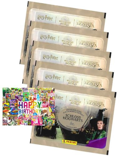 Bundle mit Panini Harry Potter Sticker Guide 3 - Schloss Hogwarts Sammelsticker (2025) - 5 Tüten + Exklusive Geburtstagskarte