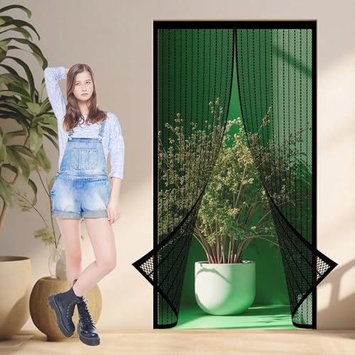 Mosquitera Magnetica Puerta 80 x 200 cm Corredera, Antimosquitos con Imanes Cierre Magnético Automático para Puerta de Entrada Interior y Ventanas, Negro