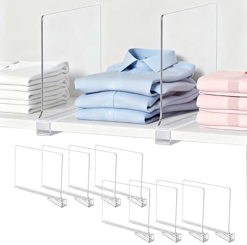 Clear Shelf Dividers for Closet, 8 Pcs Adjustable Wardrobe Divideres Handbag Storage Solutions, Drawer Dividers Bag Storage Organizer &Bookshelf Shelving Separators for Handbags, Clothes, Sweater ect