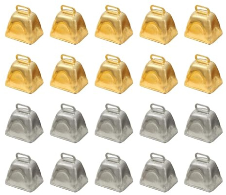 20PCS Small Vintage Metal Cow Bells, Rustic Hanging Craft Bells for Christmas Tree Decorations, Farm Animal Collars & DIY Crafts Projects(Gold + Silver)