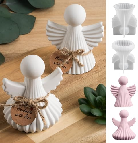 2 stampi in silicone per colata a forma di angelo, per Pasqua, a costine, angeli custodi, fai da te, 3D, primavera, angelo, comunione, battesimo, decorazione in silicone per intonaco, resina, cemento