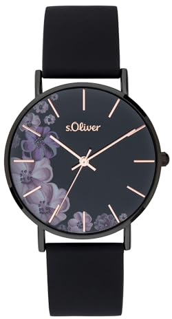 s.Oliver Damenuhr mit Silikonband - 36 mm -zeitlos und modern - Verschiedene Designs wie Blumenprint, funkelnden Steinen oder klassisch-schlicht