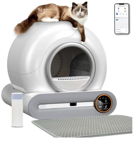BJdfgE Bac à litière for Chat autonettoyant 65 L Automatique for de 1,5 6 kg avec Sac Poubelle et Tapis Contrôle par Application Toilettes intelligentes for