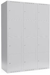 kaiserkraft | 4er-Schließfachschrank Fydor | 3 Abteile | lichtGrau | B 1200 mm | Flache Dachform | Zylinderschloss