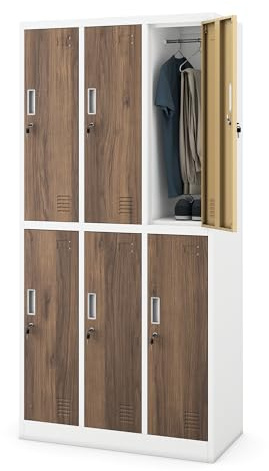 Jan Nowak Umkleideschrank Metall, Spindschrank mit 6 Fächern, abschließbar | Personalschrank mit 6 abschließbaren Abteilen, Kleiderstangen, Lüftung, Namensschildhaltern, Wandmontage, 185 x 90 x 45 cm