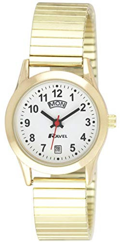 Ravel - Damen-Uhr mit Tages- und Datumskalender - Analoges Quarzwerk - R0706.19.2EX - Goldfarbener Edelstahl-Expander